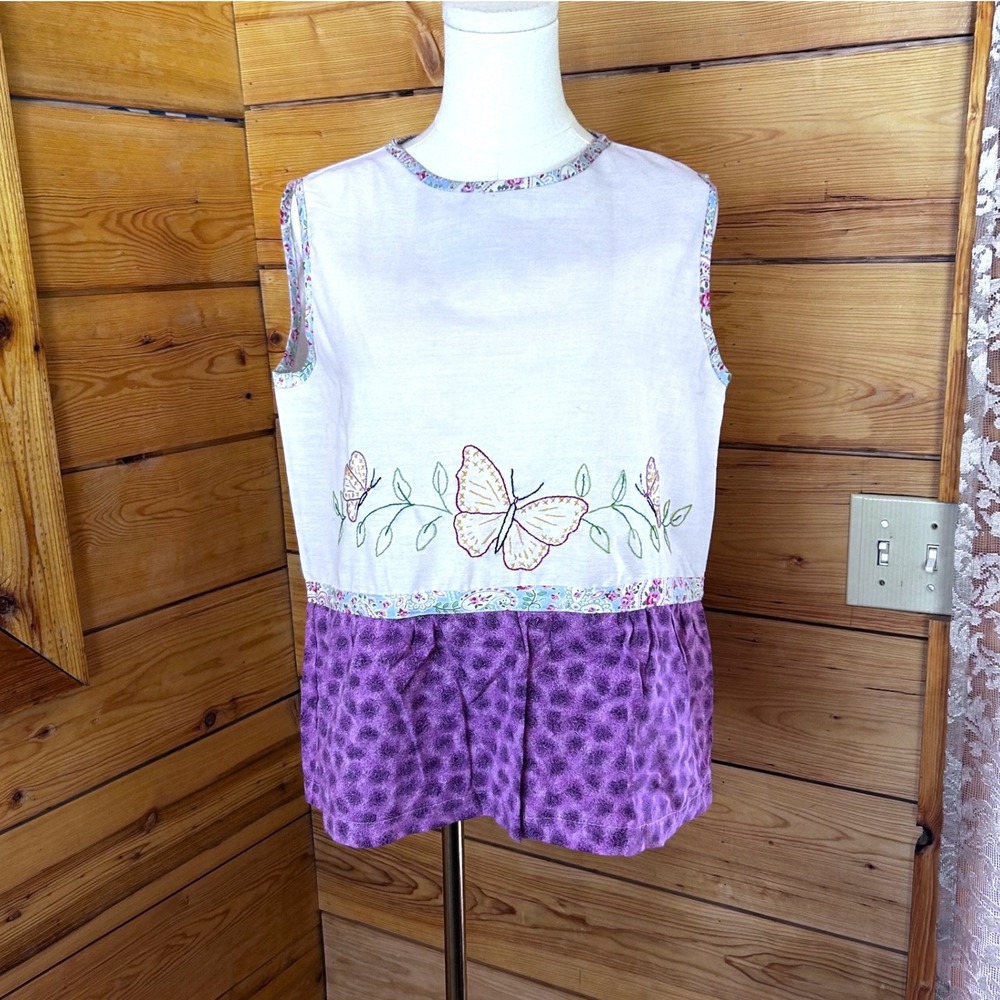 Vintage Butterfly Top Embroidered Womens Large Purple Custom Upcycled Handmade